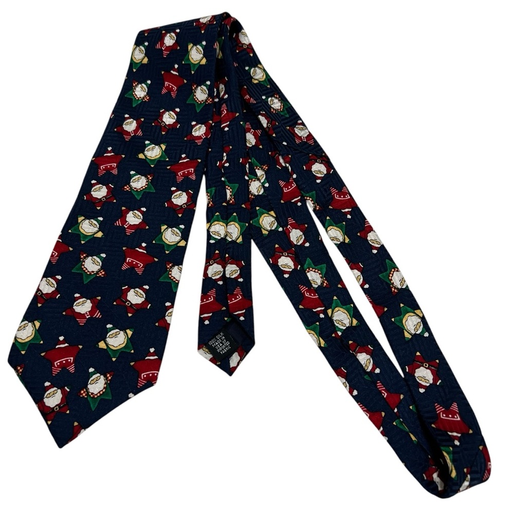 Vintage Britches Blue Silk Tie Santa Stars Christmas Holidays Made in USA